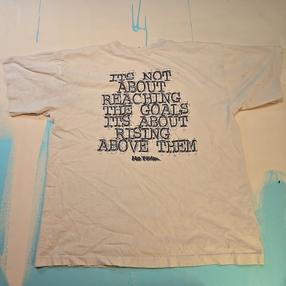 VTG No Fear XL T-Shirt White Quote Dyed 90s Motivational Back USA Made Skate Tee